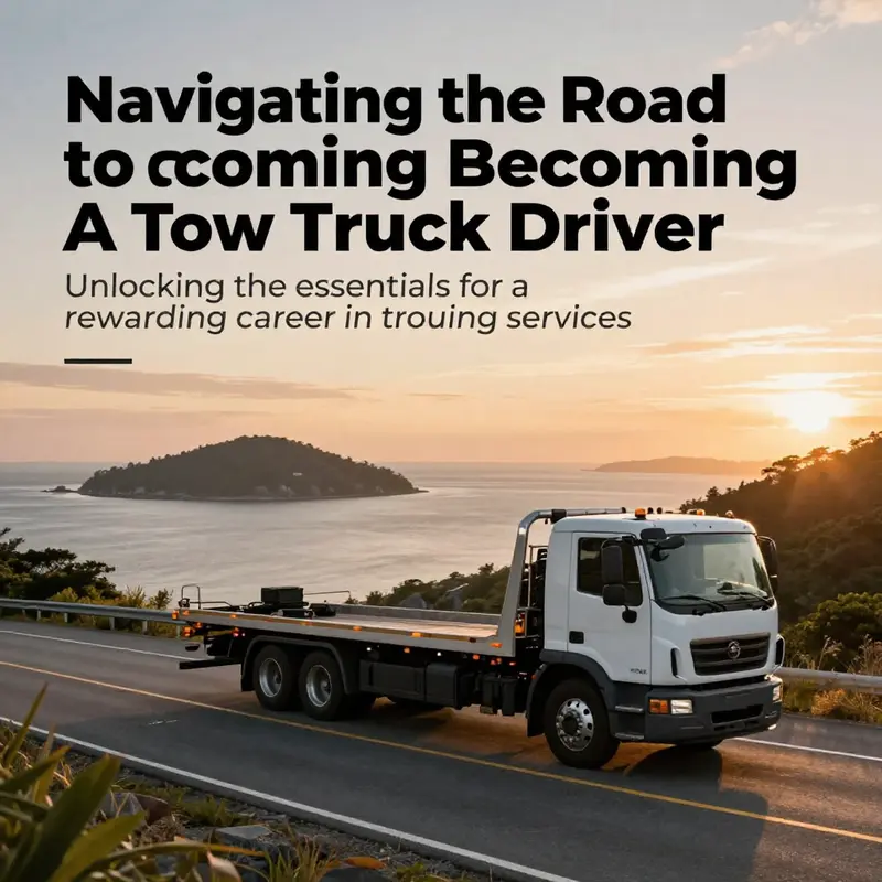 A tow truck driving along a coastal road at sunset, highlighting the importance of towing services.