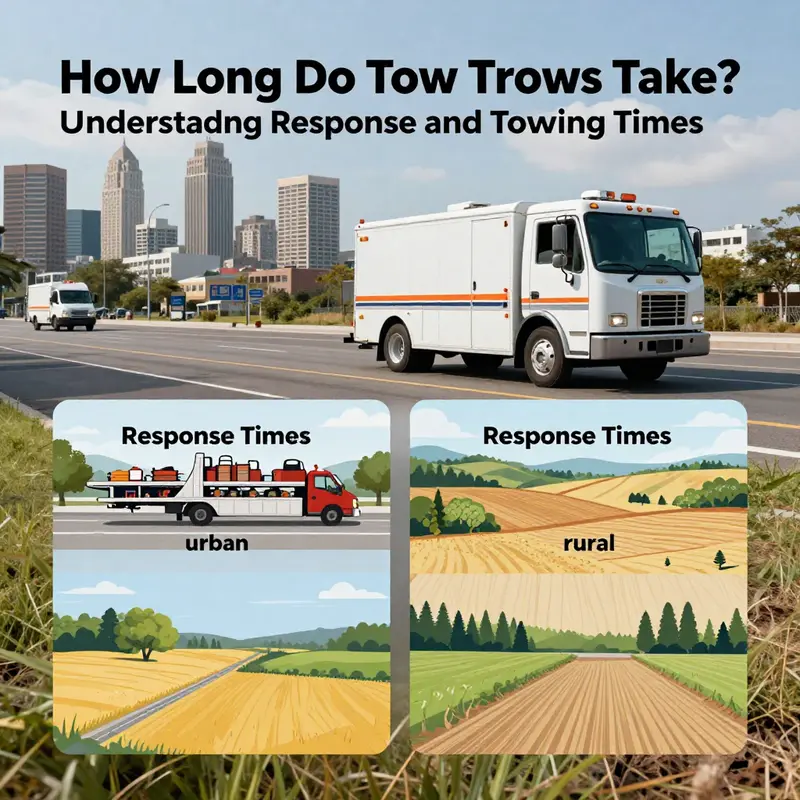 A visual representation showcasing the difference in response times for tow trucks in urban and rural areas.