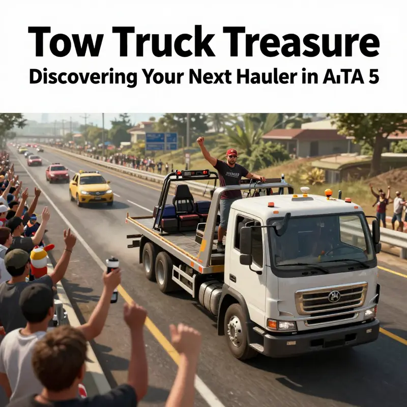 A tow truck parked outside a car dealership, highlighting key locations for players to find them in GTA 5.