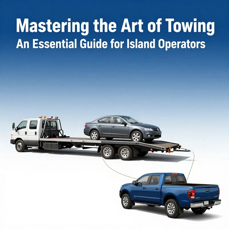 Pickup truck towing a car, highlighting important legal considerations.