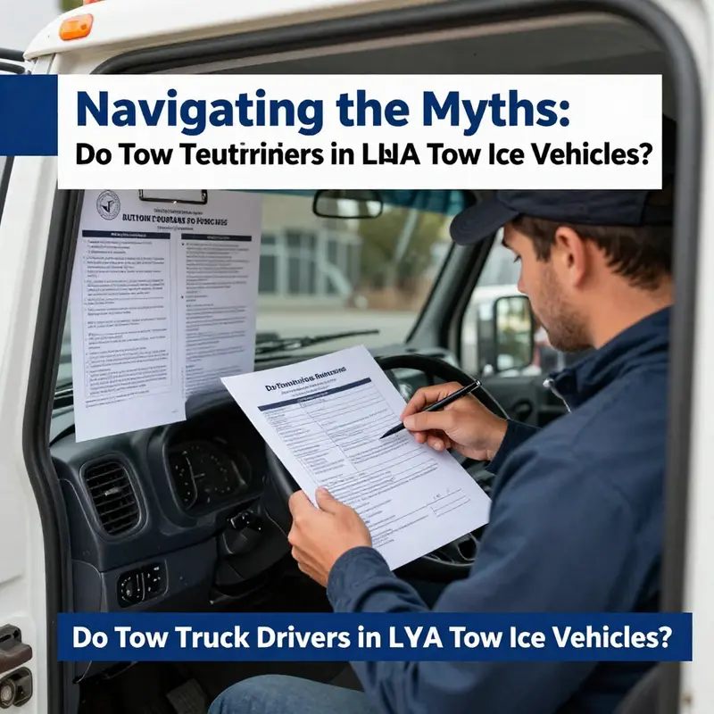 A confused driver encounters a tow truck service, illustrating the misunderstanding around ‘ice vehicles’.