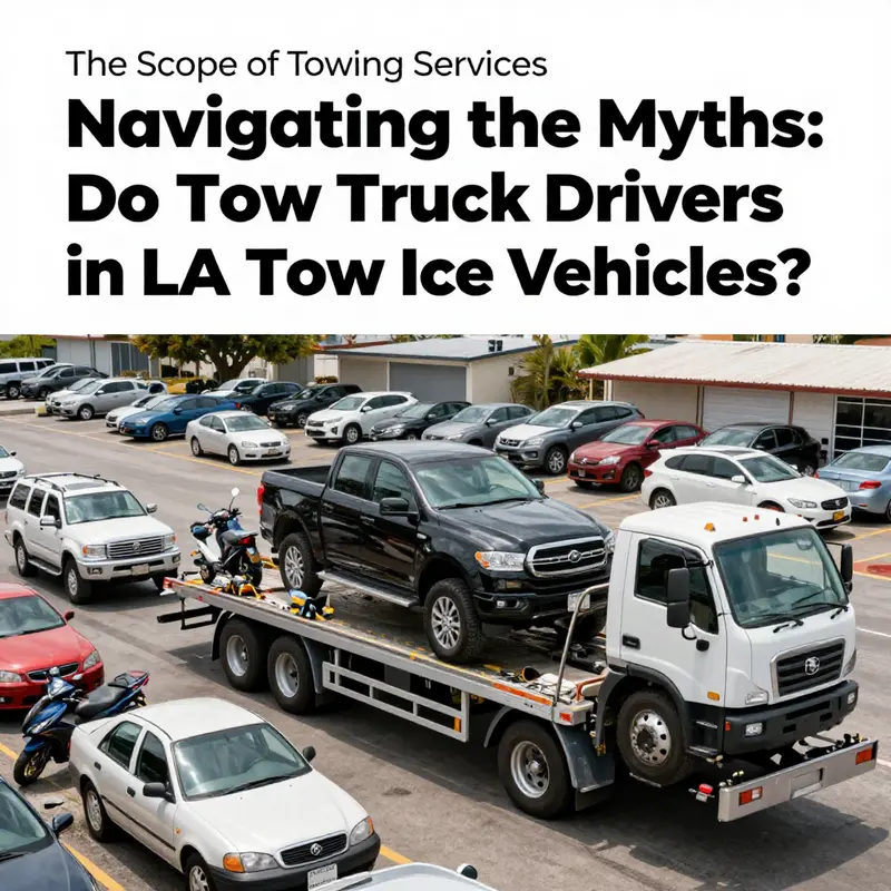 A confused driver encounters a tow truck service, illustrating the misunderstanding around ‘ice vehicles’.