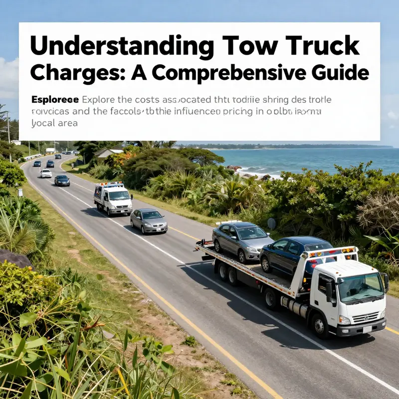 A panoramic view of island towing services in action amidst a vibrant roadside scene.