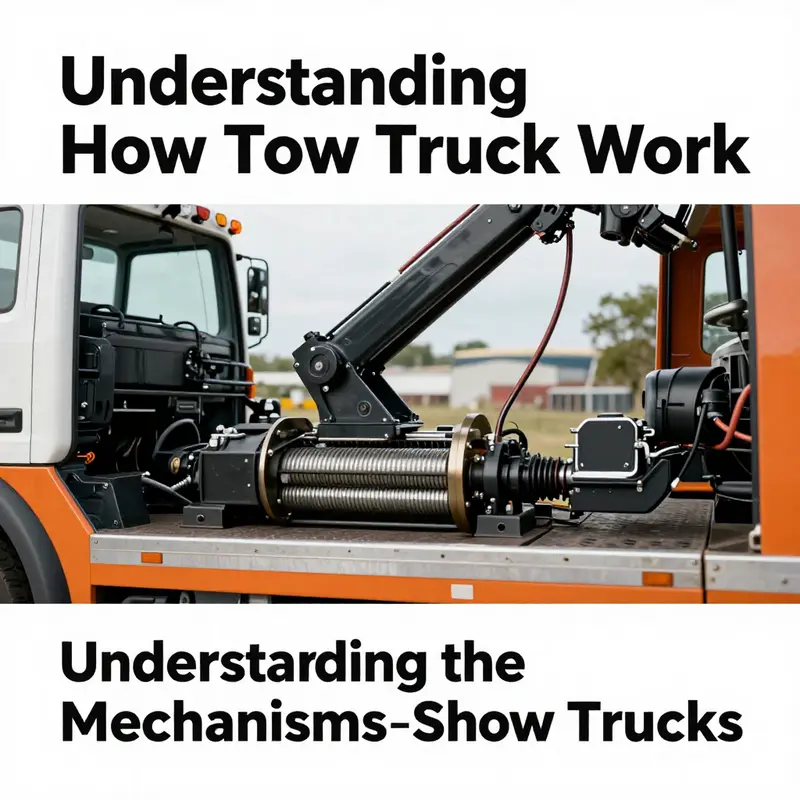 Detailed diagram of a tow truck’s mechanisms highlighting the winch and hydraulic systems.