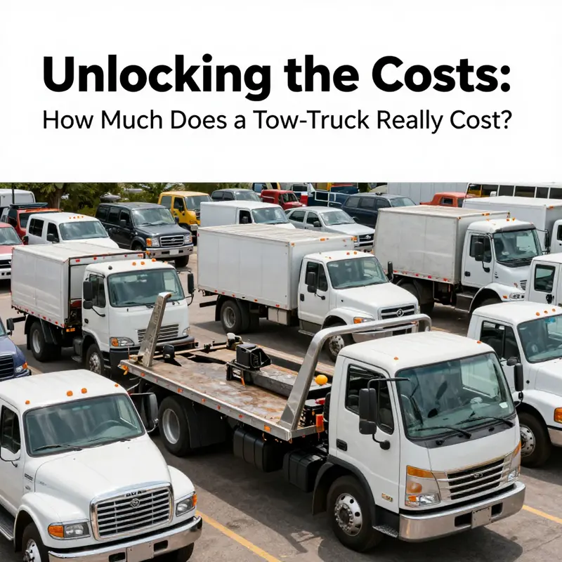 A variety of new tow trucks ready for sale, illustrating different price points and capacities.