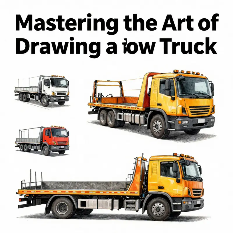 A visual step-by-step guide to drawing a tow truck.