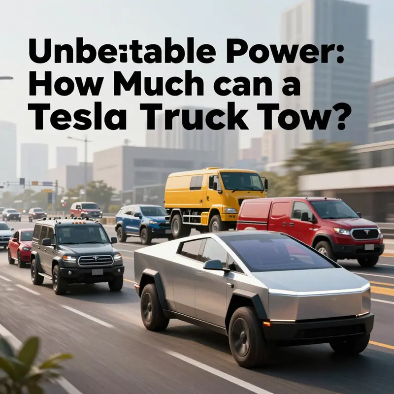 A stunning scene of Tesla trucks on the road, demonstrating their towing prowess.