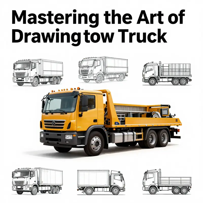 A visual step-by-step guide to drawing a tow truck.