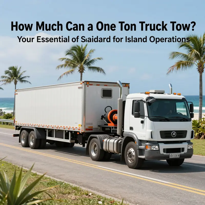 Various one-ton truck models ready for heavy-duty towing tasks on an island landscape showcasing their differences.