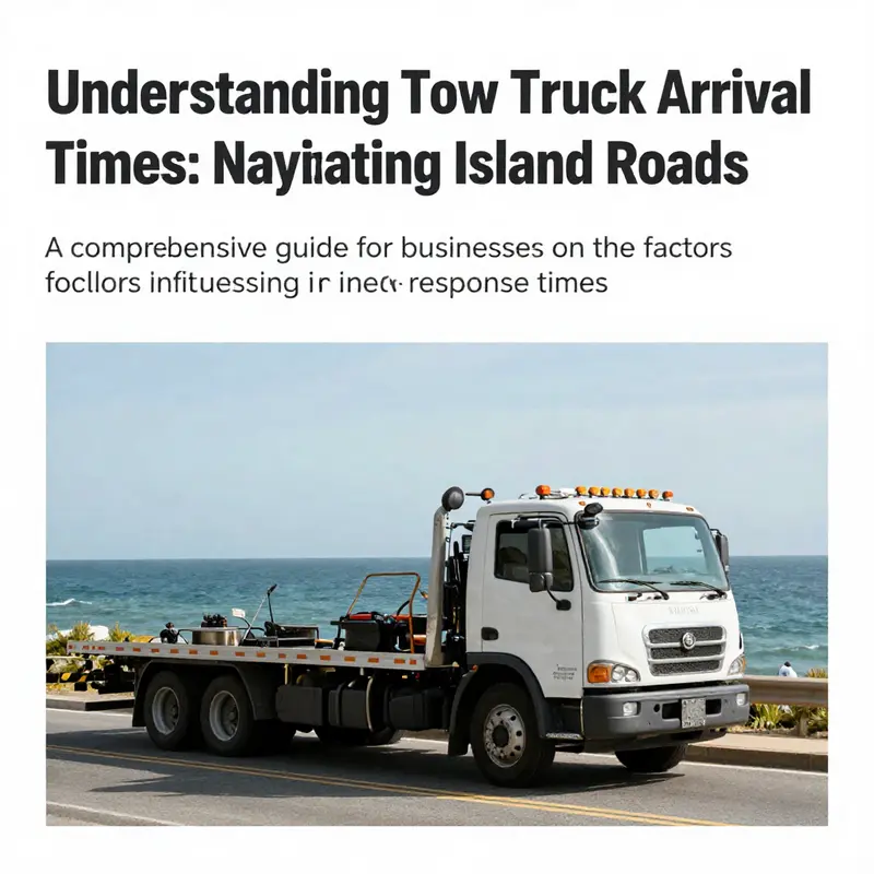A tow truck parked near a coastal area on an island, highlighting the challenges and solutions for roadside assistance.