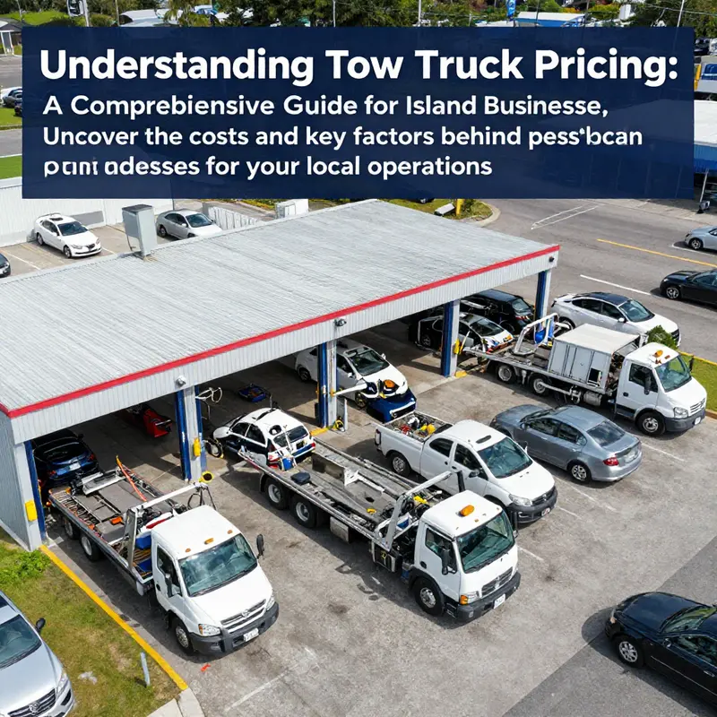 An aerial view of an auto repair shop featuring multiple tow trucks, illustrating community support for services.