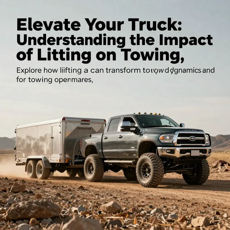 A lifted truck towing a trailer in a rugged landscape, exemplifying the impact of lifting on towing.