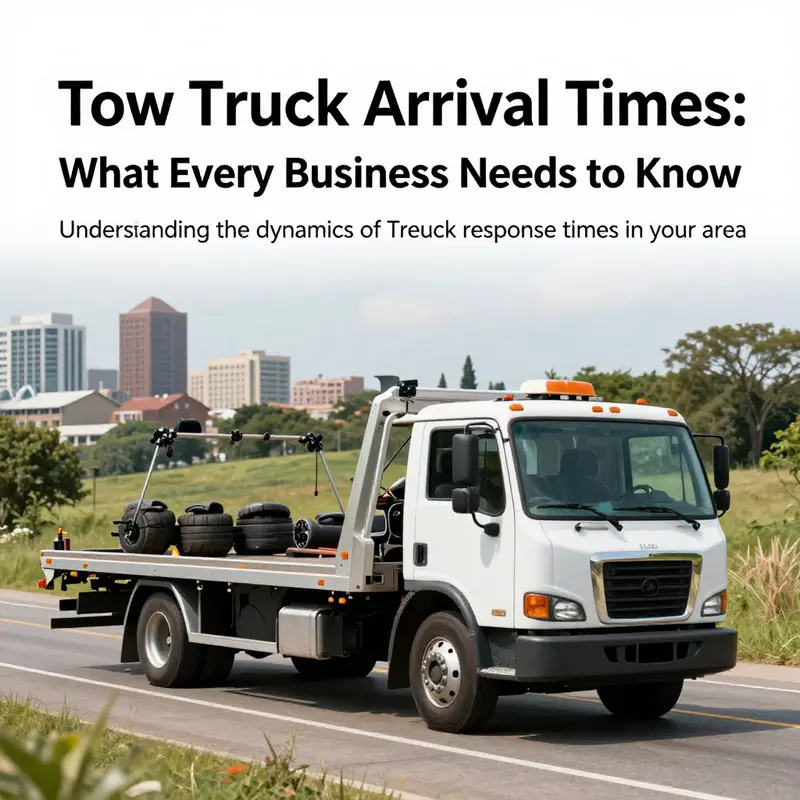 A tow truck actively working in both urban and rural landscapes.