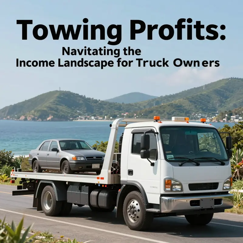 Tow truck parked in a scenic island location, highlighting the towing industry.