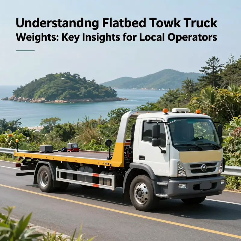 Flatbed tow truck parked on a serene island road, demonstrating the importance of reliable transportation in local businesses.