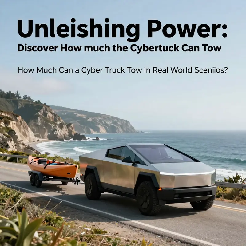 A lineup of Cybertruck models demonstrating their impressive towing capacities in a practical environment.