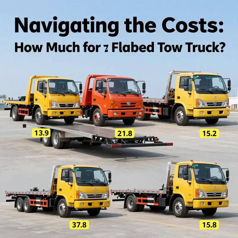 A diverse array of flatbed tow trucks illustrating various price ranges.