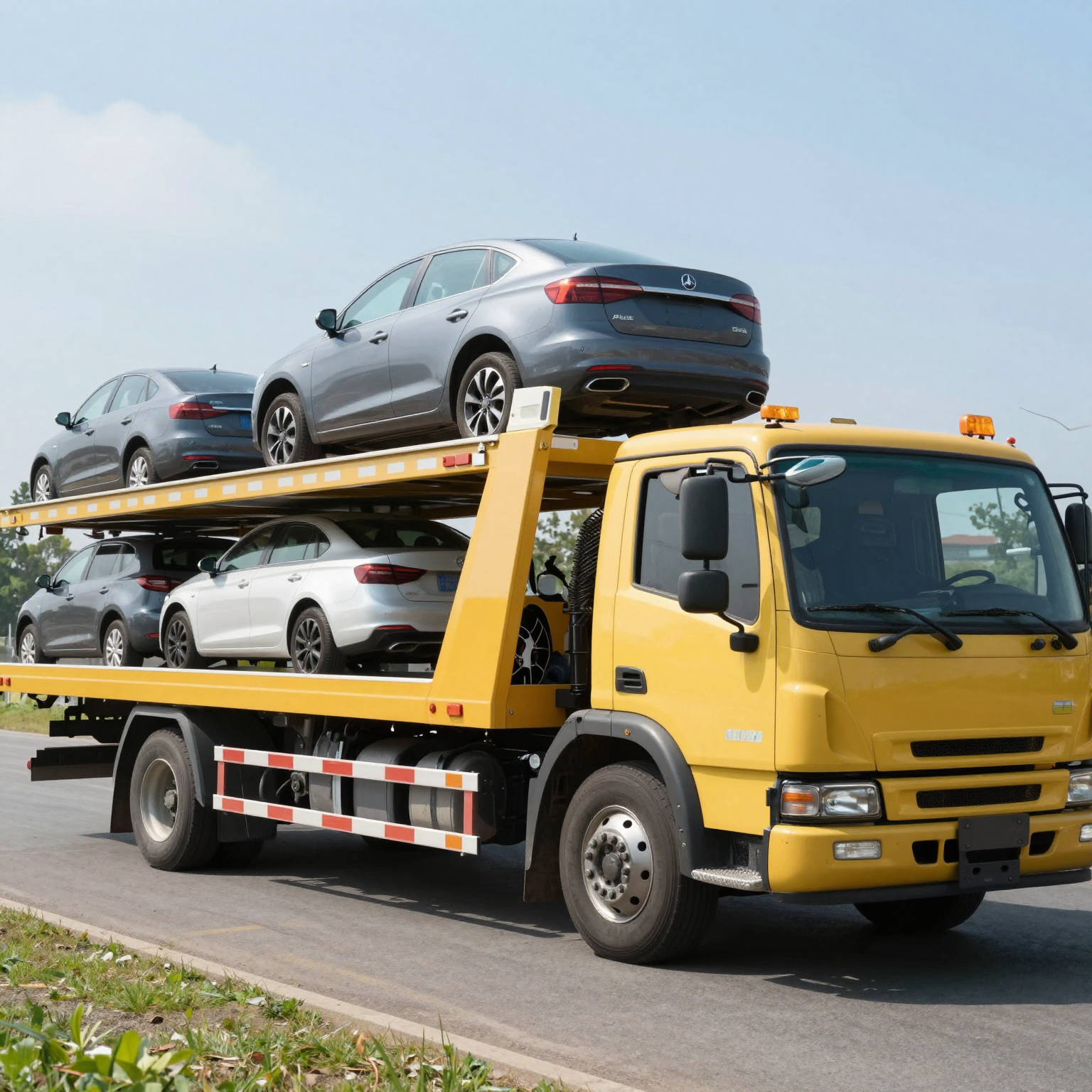 Flat Bed Tow Truck in Action