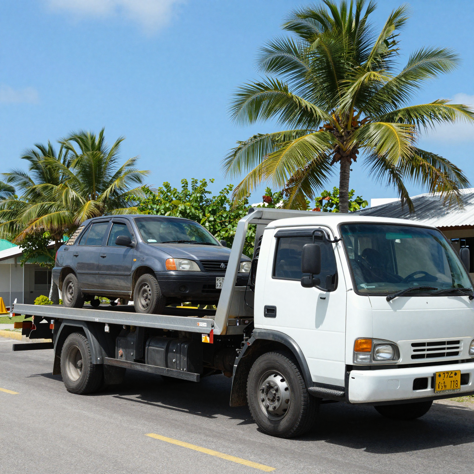 Flat Bed Tow Truck in Action