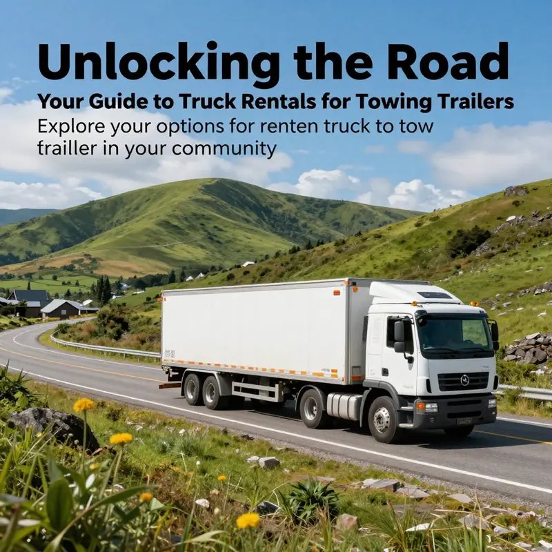 A beautiful landscape of an island road with a truck towing a trailer, representing the spirit of adventure and exploration.