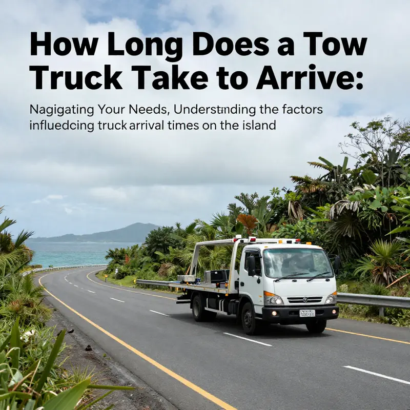A picturesque island road featuring a tow truck indicating readiness for roadside emergencies.