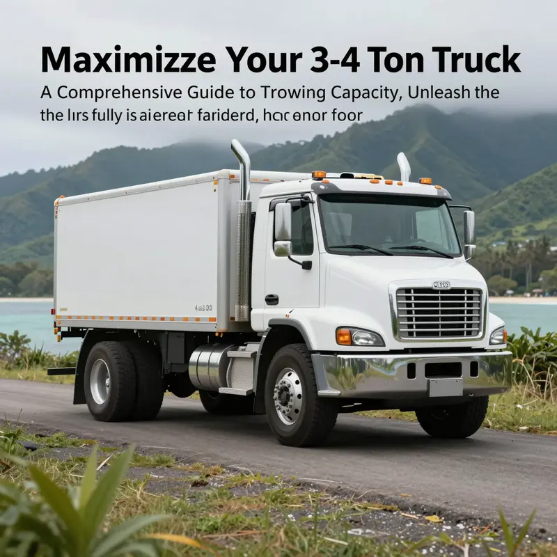 A stunning view of a 3-4 ton truck against a beautiful island landscape.