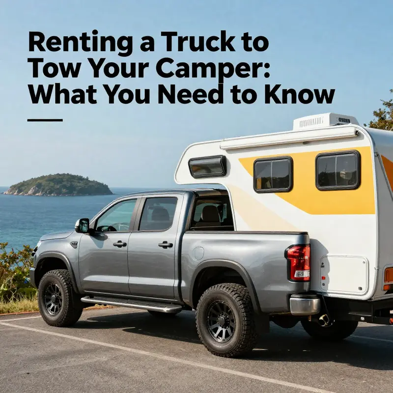 A pickup truck prepared for camper towing, highlighting necessary features like a trailer hitch.