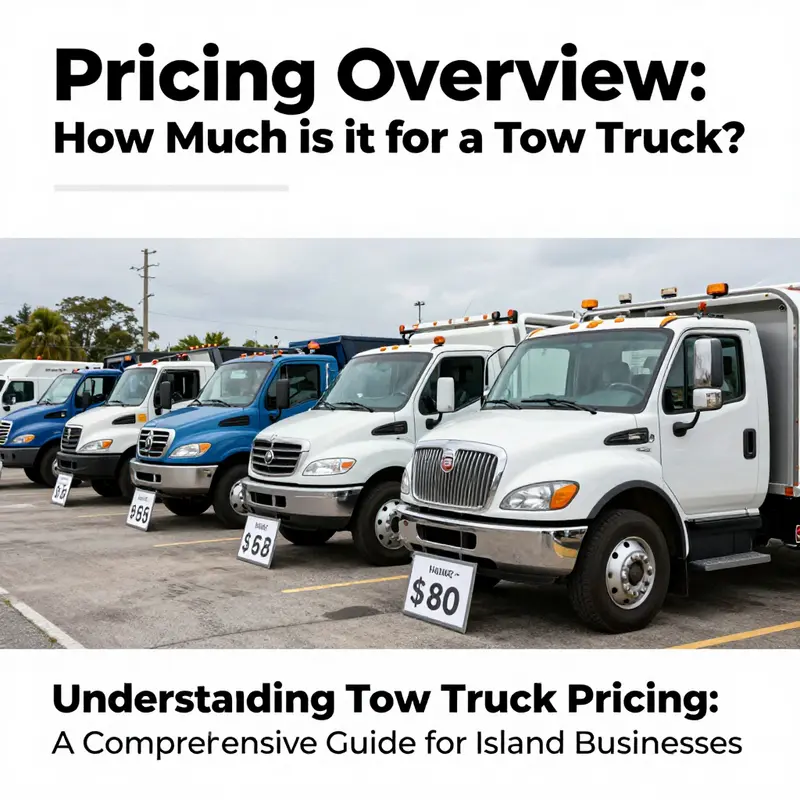 A comparative view of different tow trucks with their respective price ranges, illustrating the variety available to businesses.
