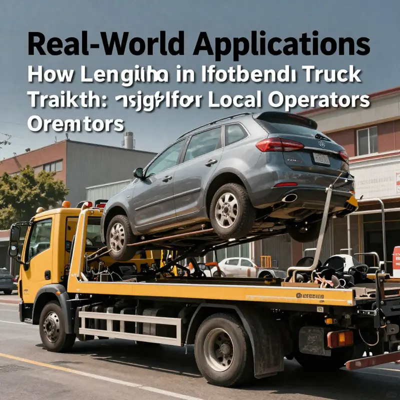 This image illustrates a flatbed tow truck parked alongside a car, allowing viewers to grasp the dimensions effectively.