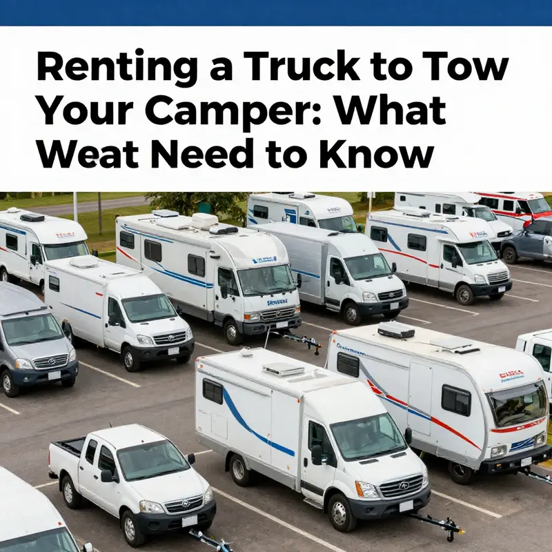 A pickup truck prepared for camper towing, highlighting necessary features like a trailer hitch.