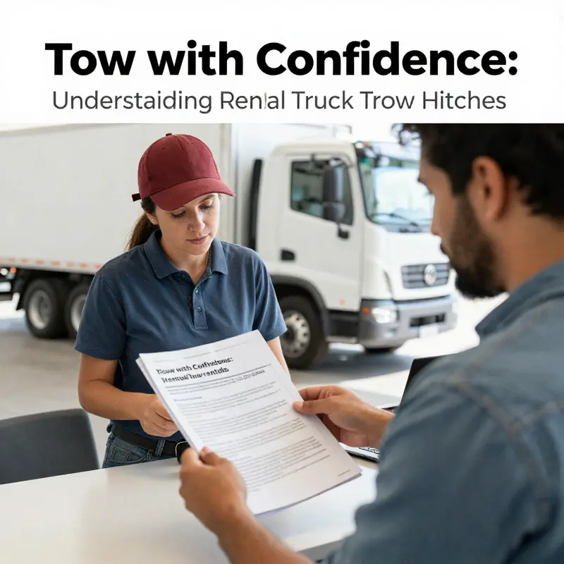 A rental truck showcasing its tow hitch availability, ready for transport needs.