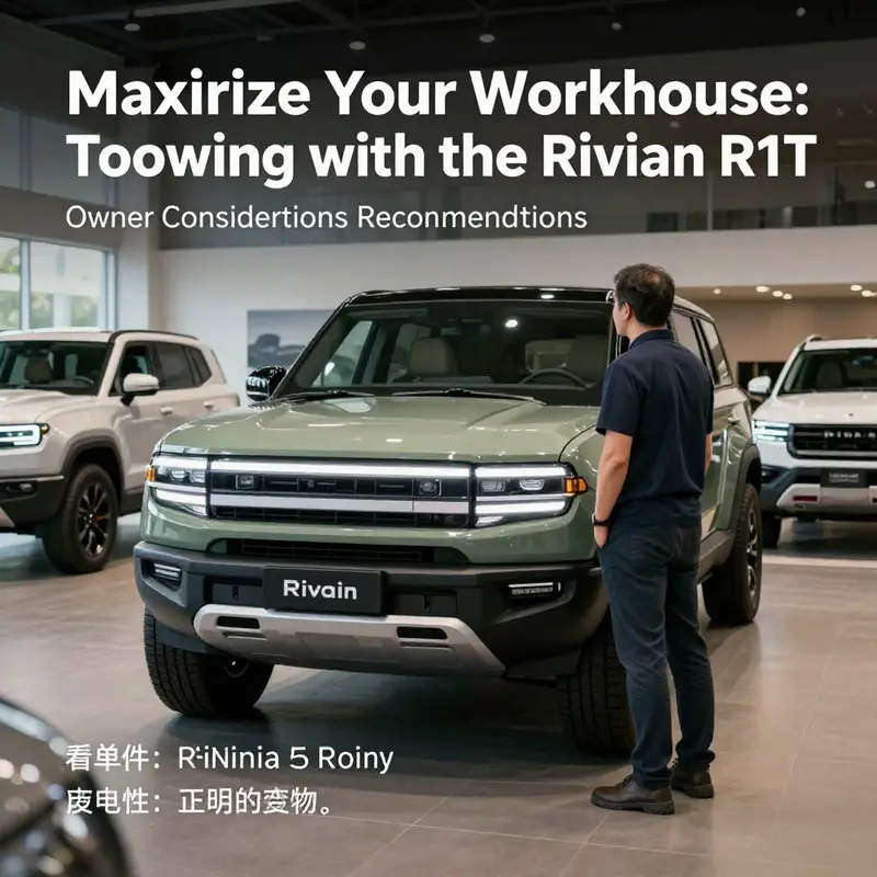 The Rivian R1T’s impressive towing capacity showcased with a heavy trailer.