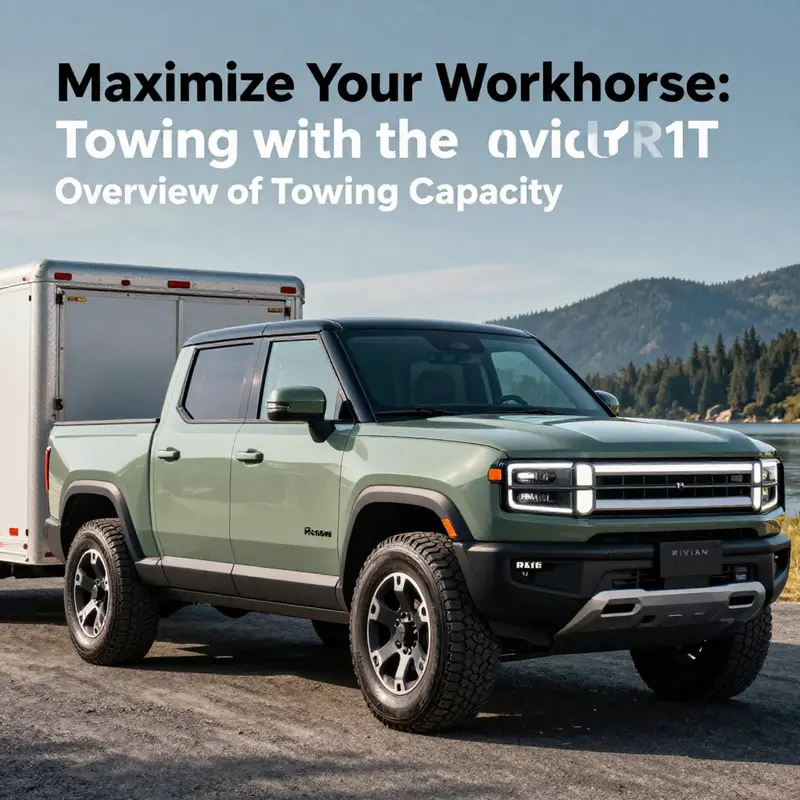 The Rivian R1T’s impressive towing capacity showcased with a heavy trailer.
