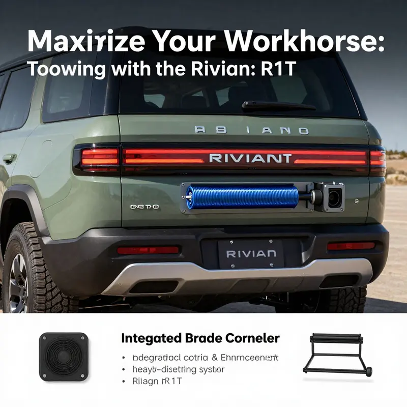 The Rivian R1T’s impressive towing capacity showcased with a heavy trailer.