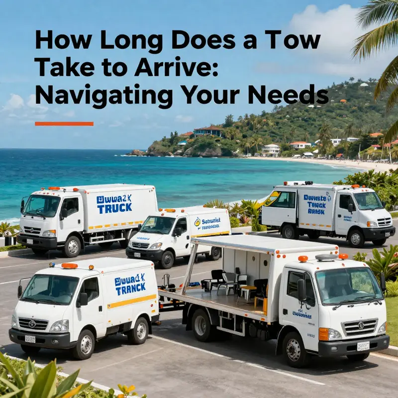 Estimated arrival times of tow trucks across various locations on the island.