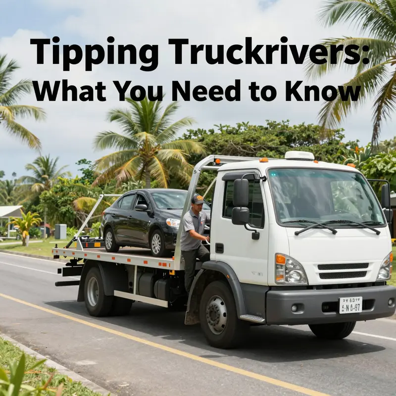 A tow truck driver providing crucial assistance to a stranded driver in an island setting.