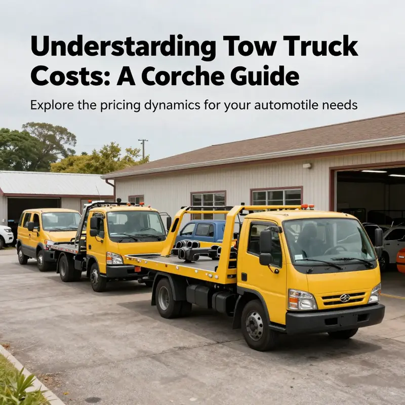 Various tow trucks at a local garage on an island, illustrating the range of options for towing services.