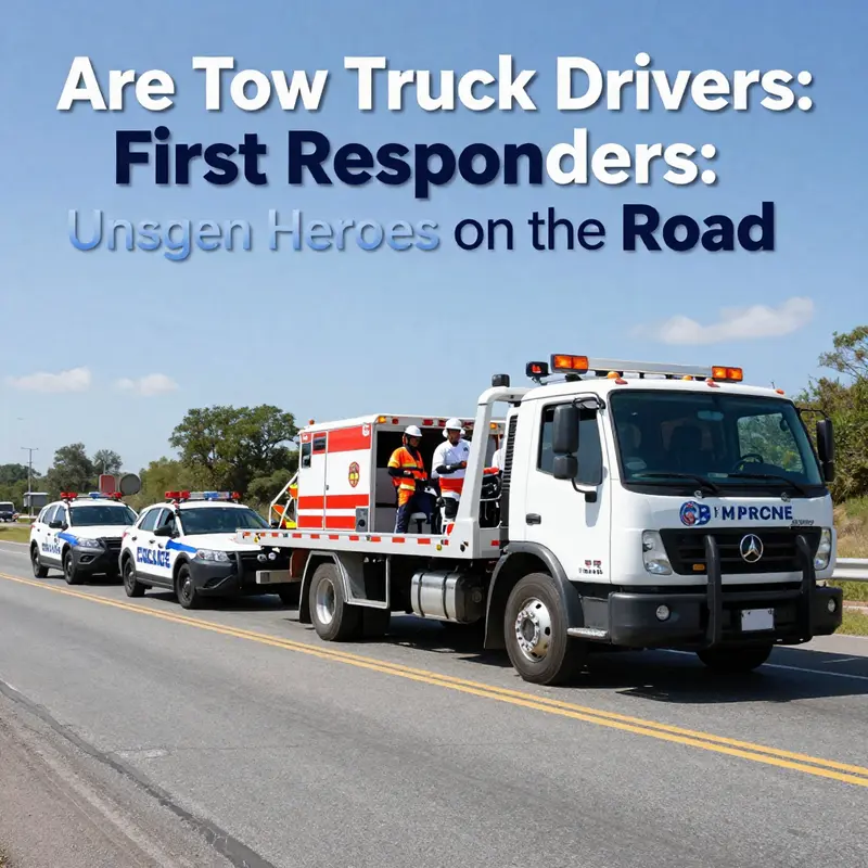 Tow truck drivers collaborate with first responders, highlighting the distinction in their responsibilities.
