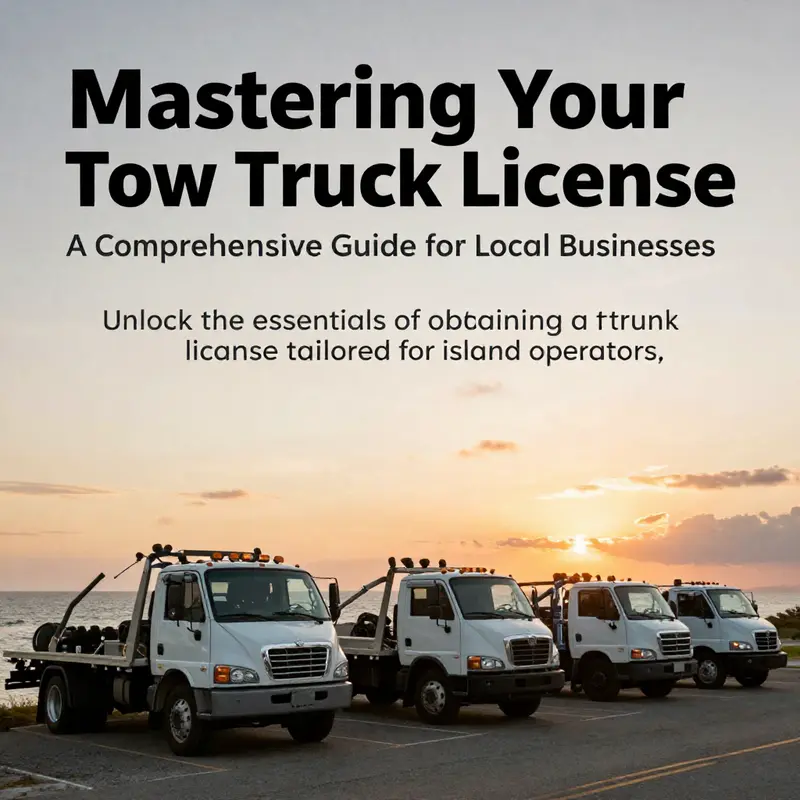 Tow trucks parked against a sunset backdrop on an island, representing the spirit of community service.