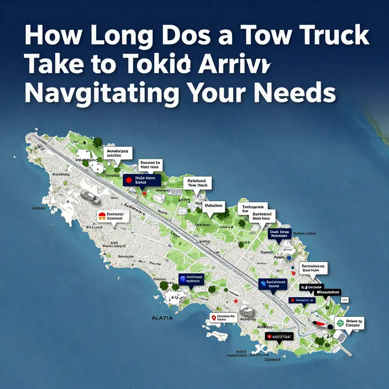 Estimated arrival times of tow trucks across various locations on the island.