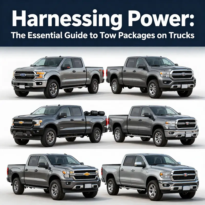 Key features of tow packages including radiator, hitch, and wiring harness.