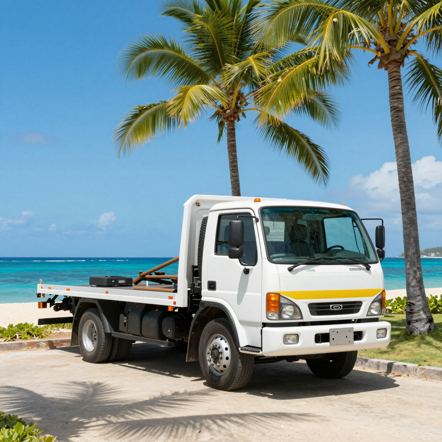 Tow Truck in Scenic Island Setting