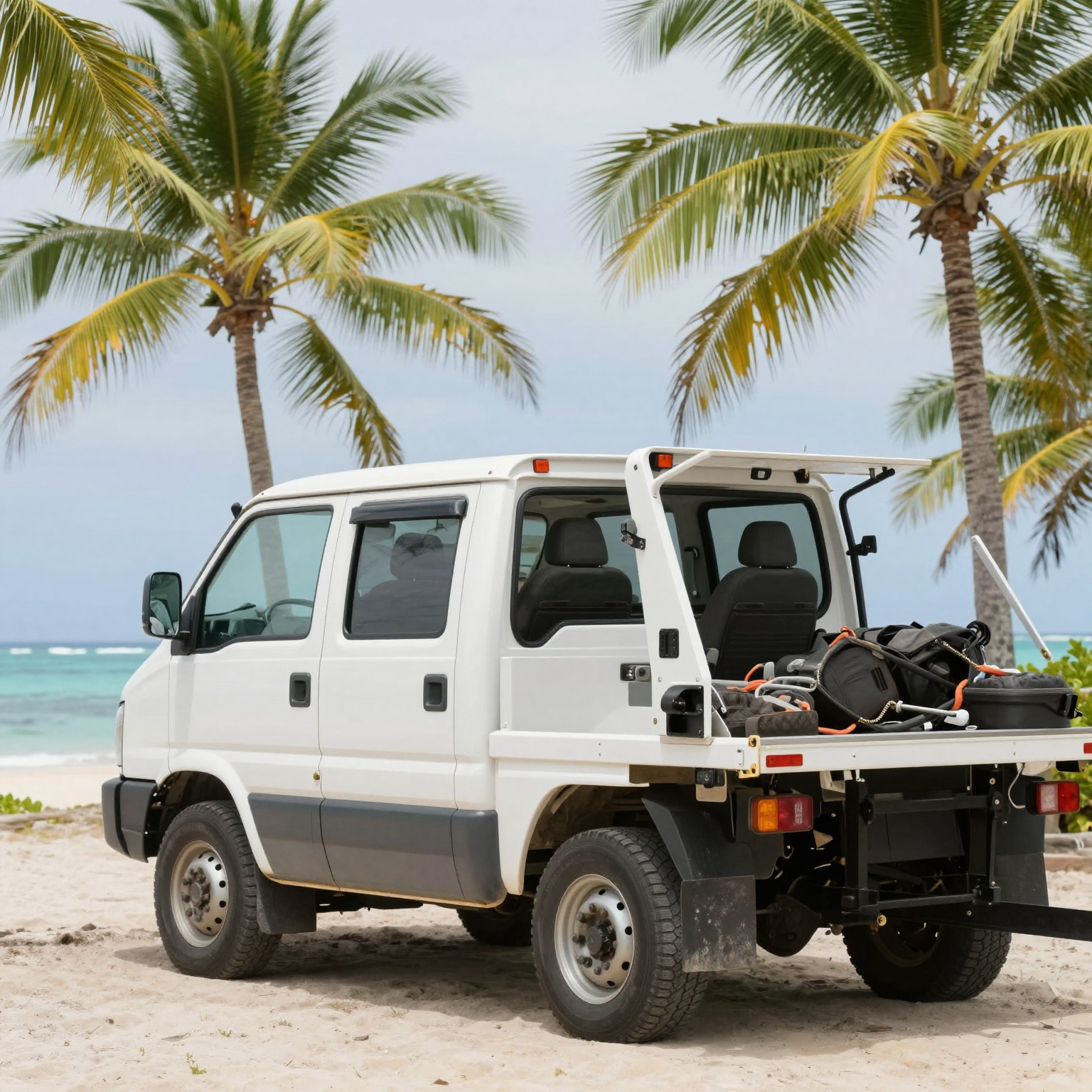 Tow truck on a tropical beach