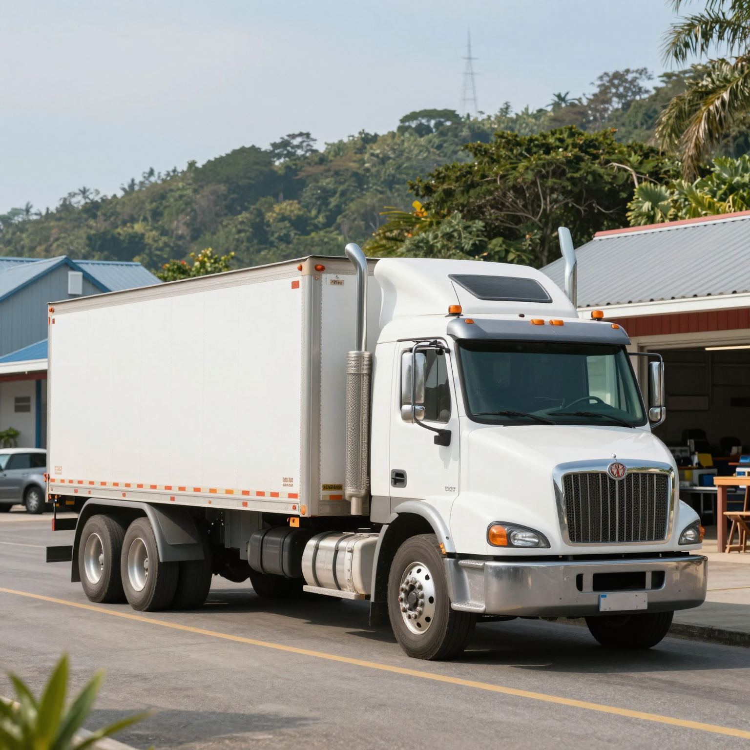 1500 truck towing a trailer in a scenic island environment