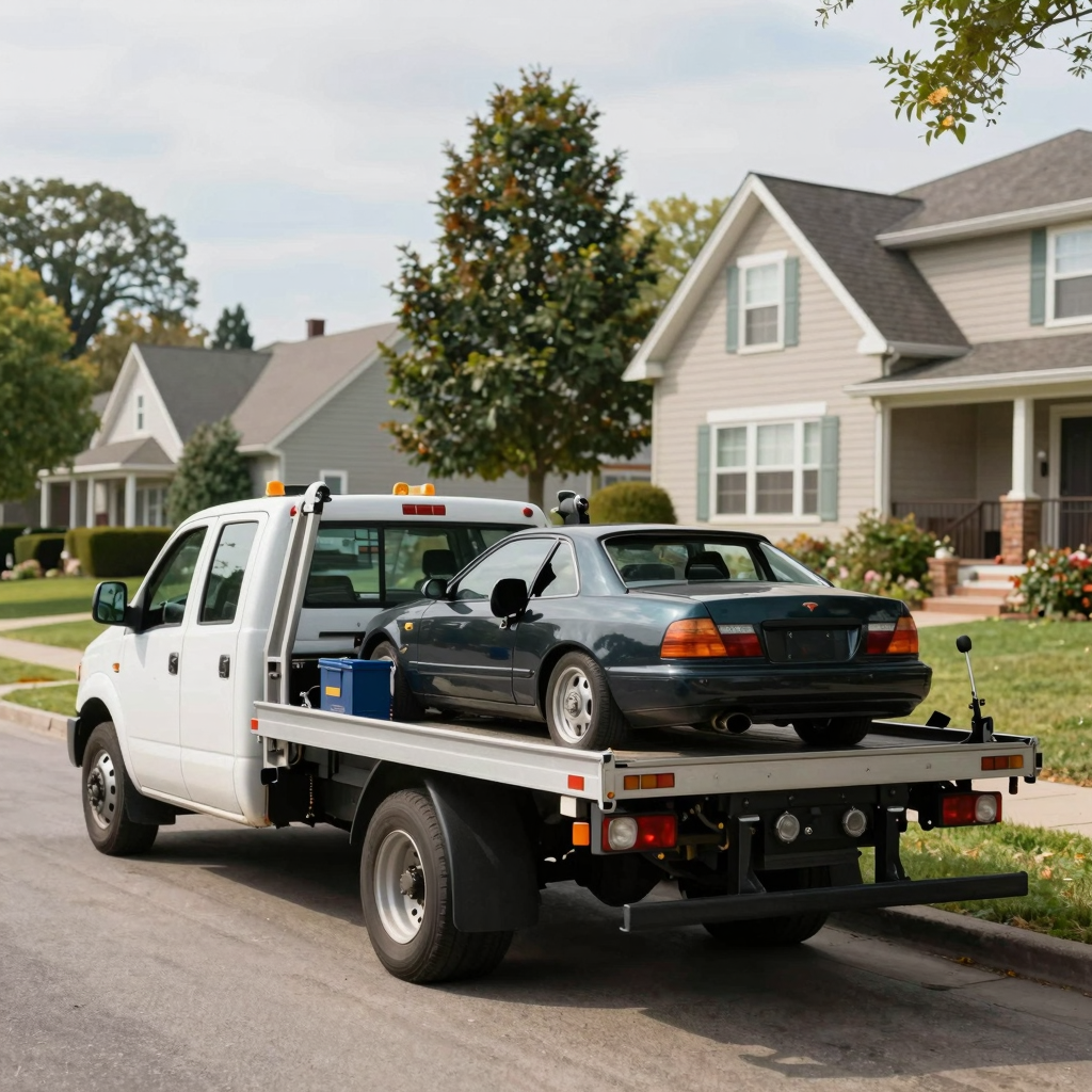 Tow Truck in Neighborhood
