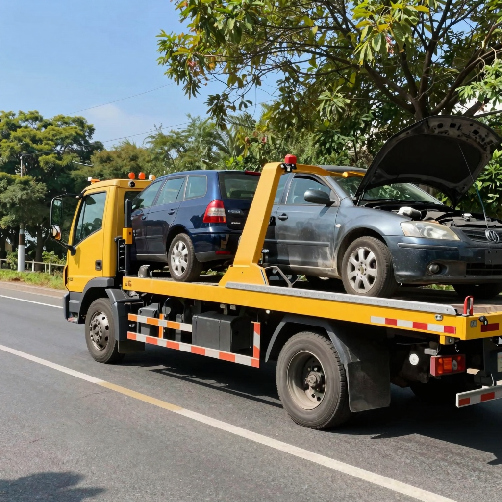 A tow truck assisting a stranded vehicle