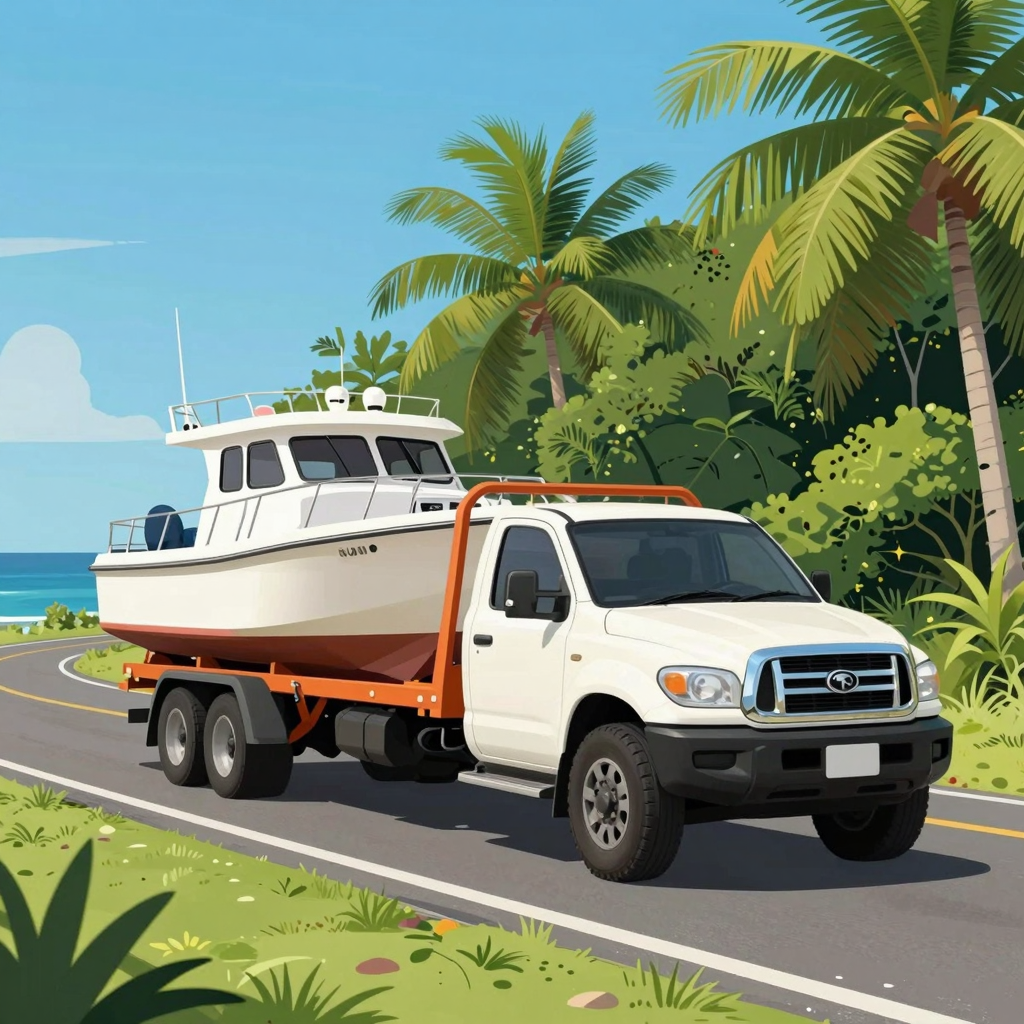 Illustration of pickup truck towing a boat