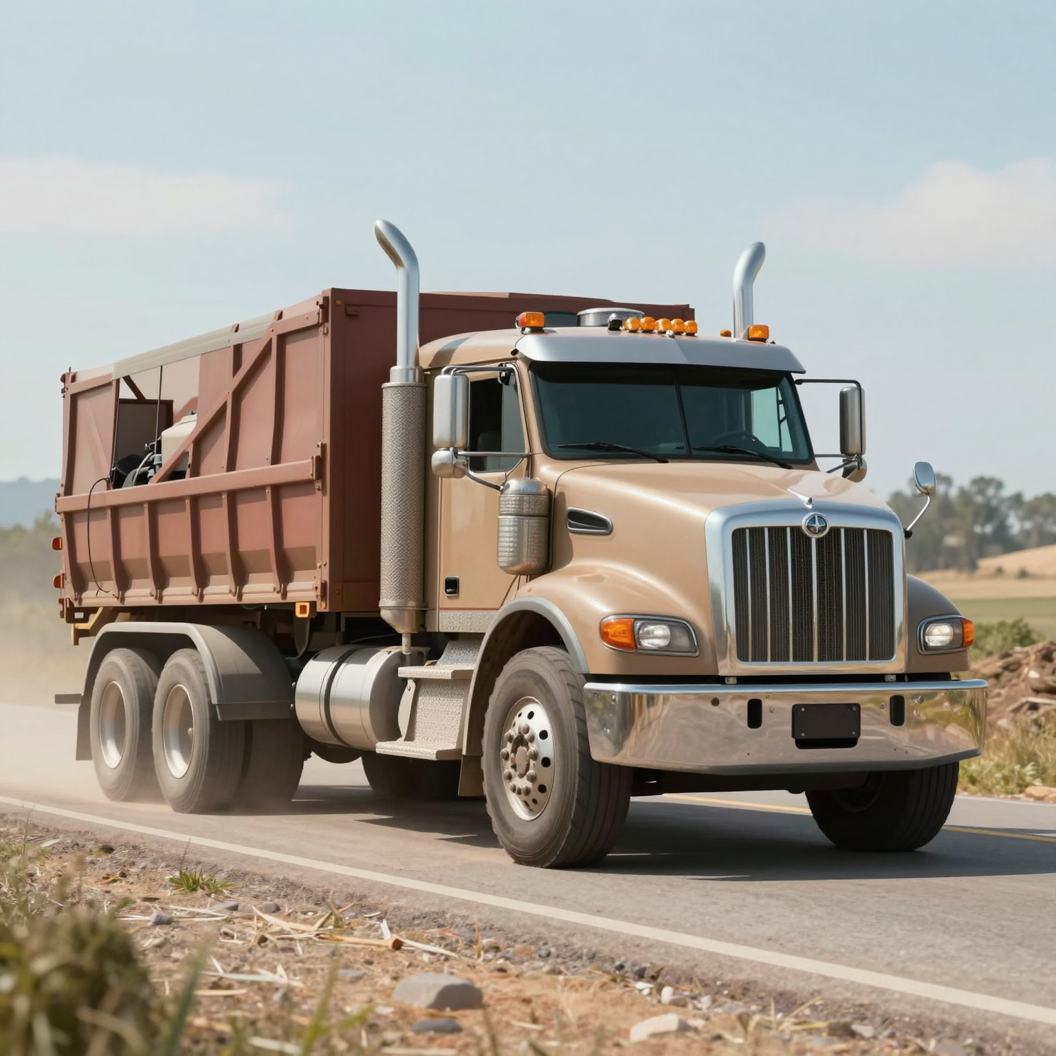 Heavy-duty truck towing a substantial load
