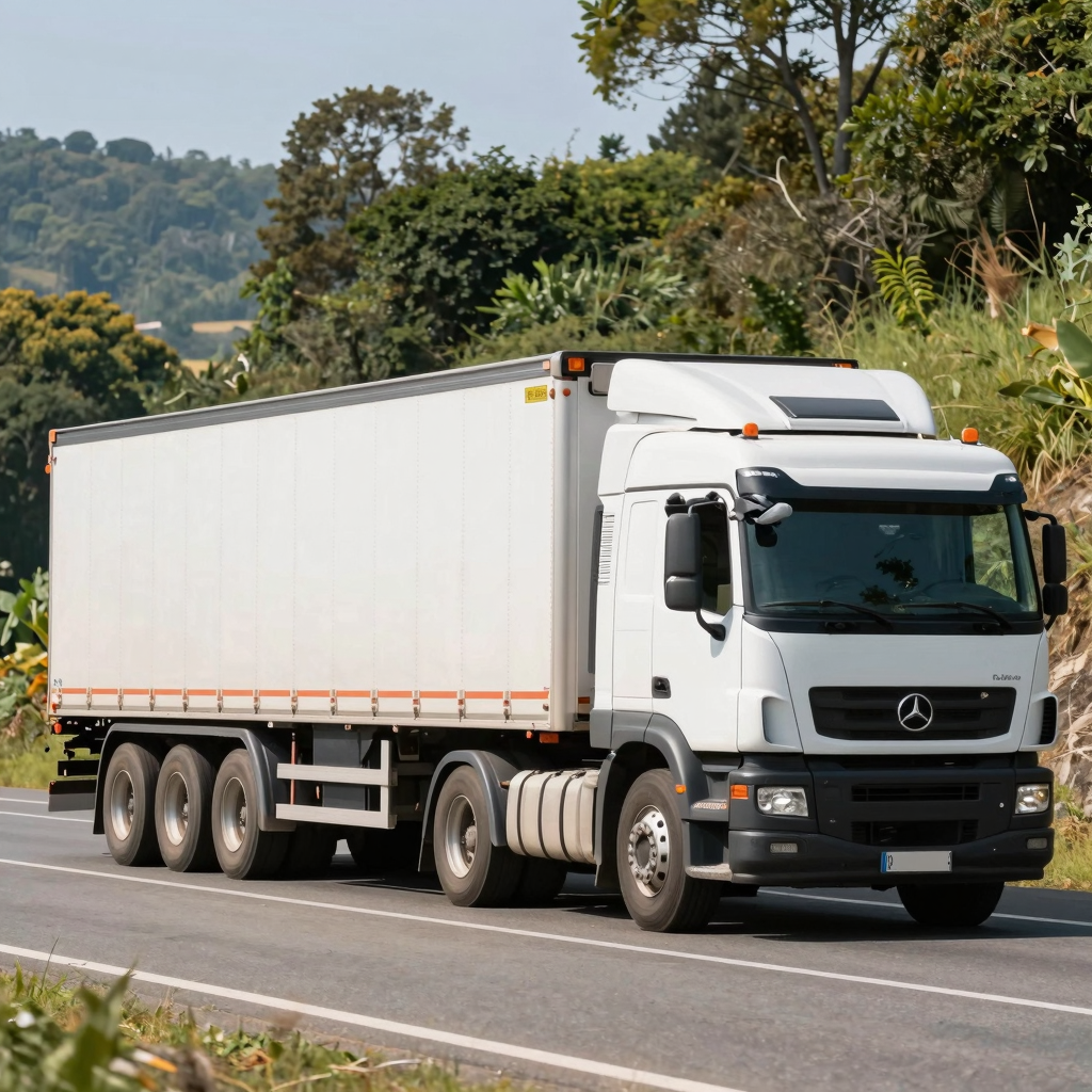 A realistic depiction of a truck towing a trailer
