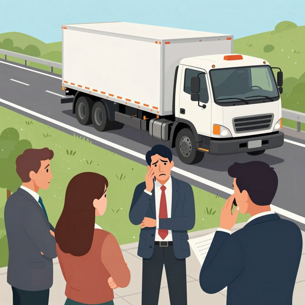 Illustration of a tow truck causing a blockage on a highway